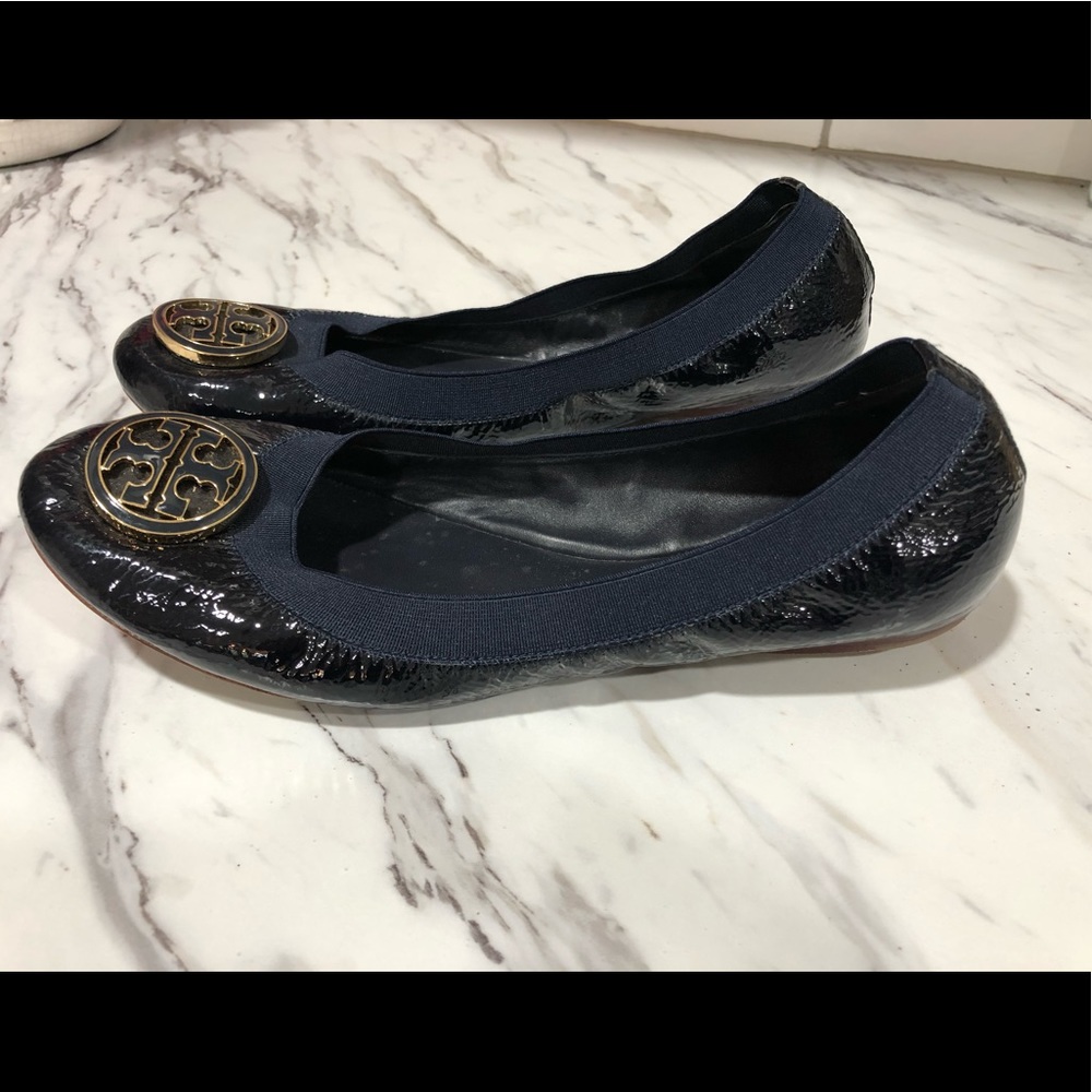 Tory Burch Navy patent flats size 8